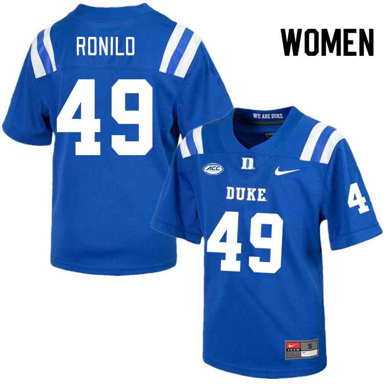 Women #49 Jack Ronilo Duke Blue Devils College Football Jerseys Stitched Sale-Royal - Click Image to Close